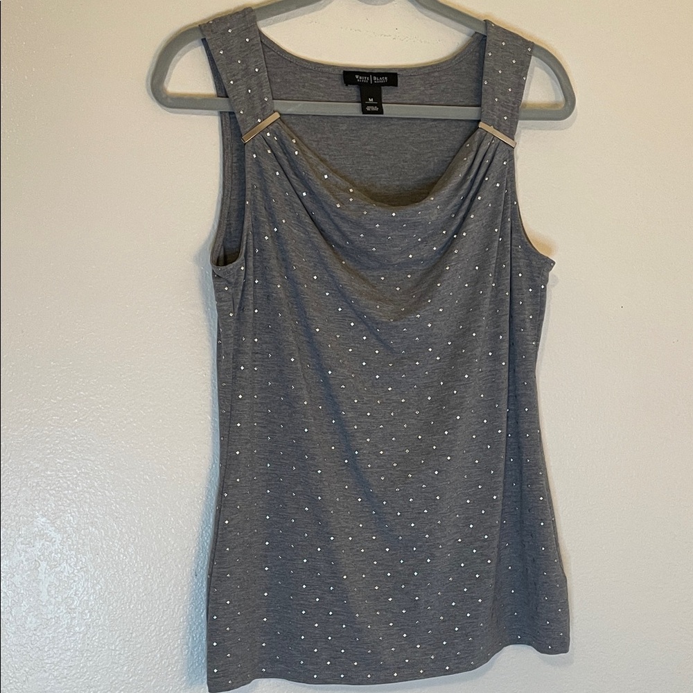 White House Black Market Gray Tank Top with Silver Details